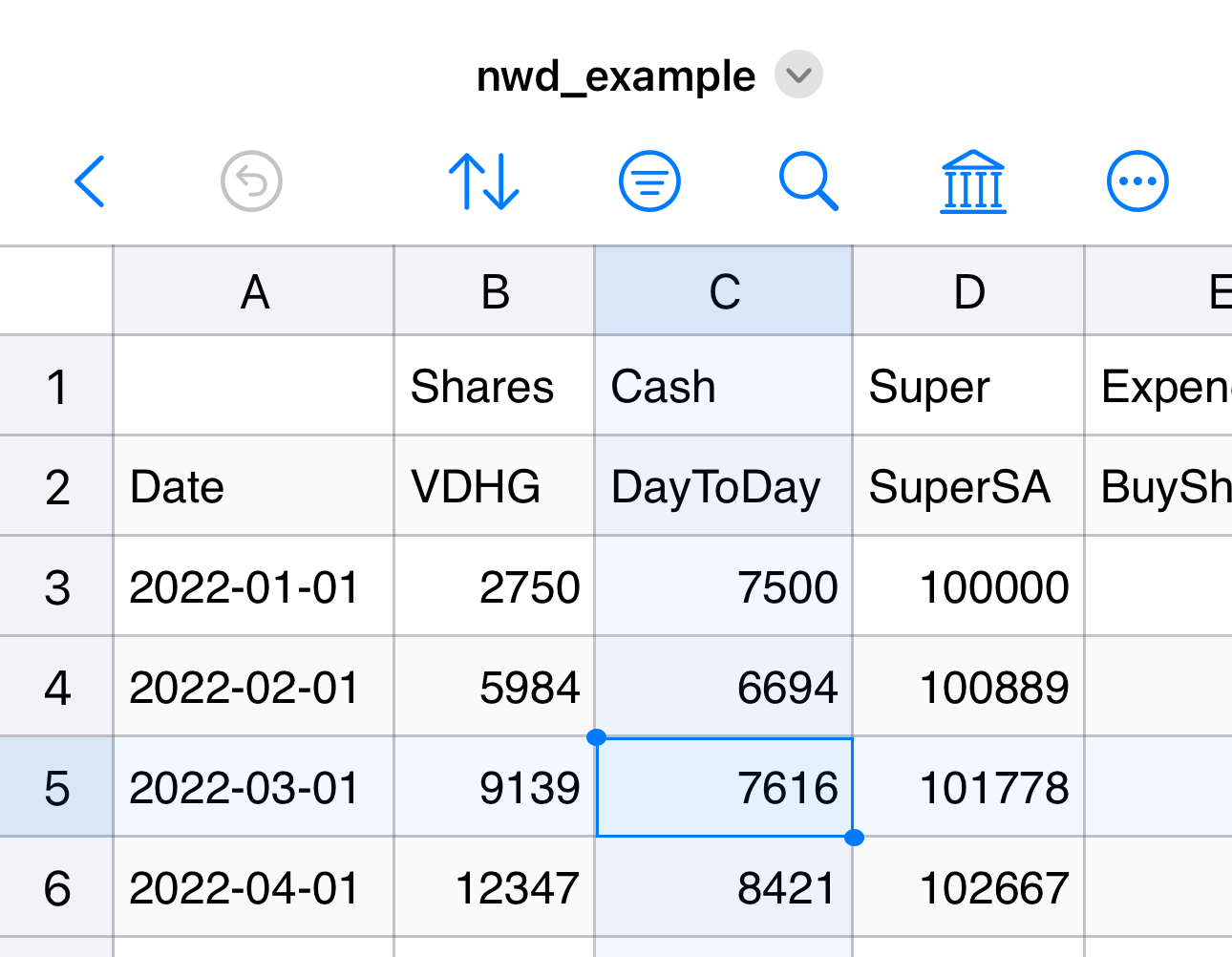Screenshot of typical CSV editor.